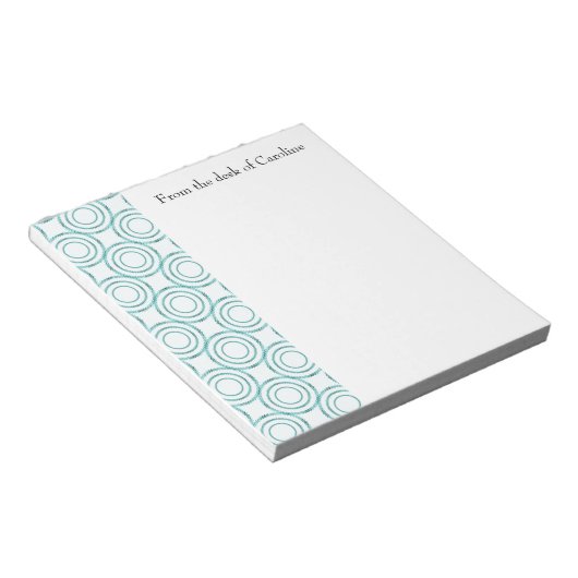 ティール(緑がかった色)ヴィンテージ円パターンパーソナライズされたメモ帳 ノートパッド (アングル)