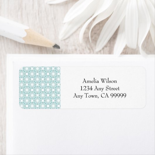 ティール(緑がかった色)ヴィンテージ円パターン差出人住所ラベル ラベル (インサイチュ)