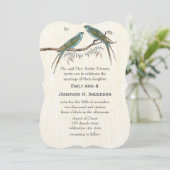 ティール(緑がかった色)ヴィンテージ鳥結婚式招待状 招待状 (スタンド正面)