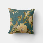 ティール(緑がかった色),ヴィンテージ,フローラ,鳥,ビクトリアン壁紙,パターン クッション (正面)