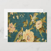 ティール(緑がかった色),ヴィンテージ,フローラ,鳥,ビクトリアン壁紙,パテ ポストカード (正面/裏面)