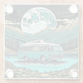 ティール（緑がかった色）ヴィンテージRVカンパーインザマウンテンズレトロ ガラスコースター (裏面)