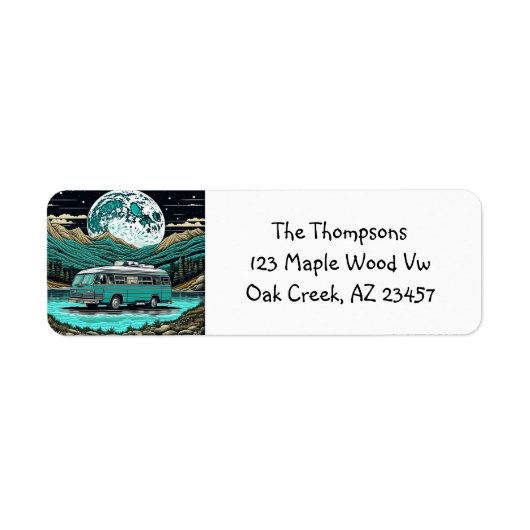 ティール(緑がかった色)ヴィンテージRVカンパーインザマウンテンズレトロ ラベル (正面)