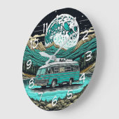 ティール（緑がかった色）ヴィンテージRVカンパーインザマウンテンズレトロ ラージ壁時計 (傾斜)