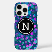 ティール(緑がかった色)上のモノグラムは青い紫の紙吹雪点を輝かせる Case-Mate iPhoneケース (裏面)