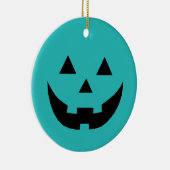 ティール（緑がかった色）不気味ハロウィーンのカボチャのちょうちんパンプキンハロウィーン セラミックオーナメント (右)