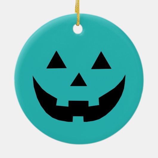 ティール（緑がかった色）不気味ハロウィーンのカボチャのちょうちんパンプキンハロウィーン セラミックオーナメント (裏面)