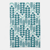 ティール(緑がかった色)中モダン花パターン キッチンタオル (縦)