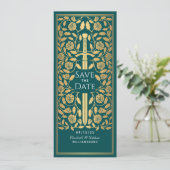 ティール（緑がかった色）中世ソードザデイト招待状 招待状 (スタンド正面)