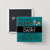 ティール（緑がかった色）乳製品アレルギー警告ラベル 缶バッジ (正面&裏面)
