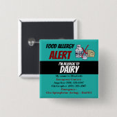 ティール（緑がかった色）乳製品アレルギー警告警告 缶バッジ (正面&裏面)