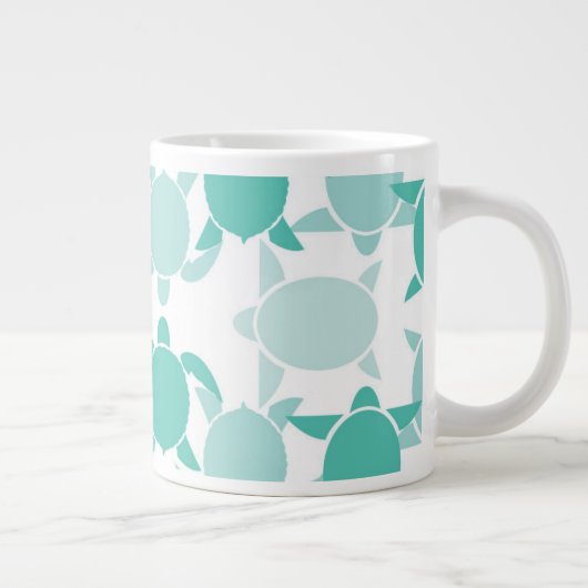 ティール(緑がかった色)亀の柄 ジャンボコーヒーマグカップ (右)