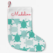 ティール（緑がかった色）亀の柄|名前の追加 スモールクリスマスストッキング (正面)