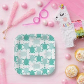 ティール（緑がかった色）亀模様 ペーパープレート (パーティー)