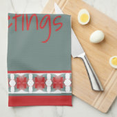 ティール（緑がかった色）付きホリデーシーズン用食器洗いタオル キッチンタオル (四つ折り)