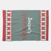 ティール（緑がかった色）付きホリデーシーズン用食器洗いタオル キッチンタオル (横)