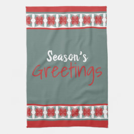 ティール（緑がかった色）付きホリデーシーズン用食器洗いタオル キッチンタオル