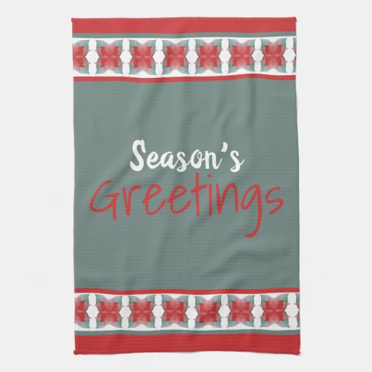 ティール（緑がかった色）付きホリデーシーズン用食器洗いタオル キッチンタオル (縦)