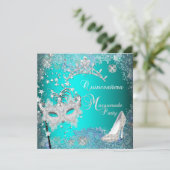 ティール（緑がかった色）仮装キンセアニェラ15thパーティーティアラ靴 招待状 (スタンド正面)