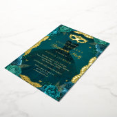 ティール（緑がかった色）仮装パーティーフローラドレスキンセアニェラ 箔招待状 (回転した状態)