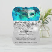 ティール(緑がかった色)仮装ボールマスクの仮装ハロウィーン部品 招待状 (スタンド正面)