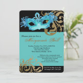 ティール（緑がかった色）仮装マスクボール仮装ハロウィーン 招待状 (スタンド正面)