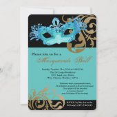 ティール（緑がかった色）仮装マスクボール仮装ハロウィーン 招待状 (正面)