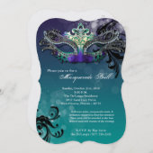 ティール（緑がかった色）仮装舞踏会の仮装衣装ハロウィーンパーツ 招待状 (正面/裏面)