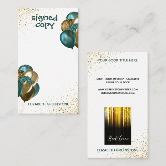 ティール(緑がかった色)作家プロモーション署名済みコピー エンクロージャーカード (正面/裏面)