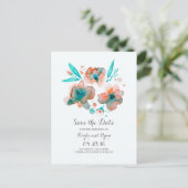 ティール（緑がかった色）保存日付 – 水彩の花 案内ポストカード (スタンド正面)