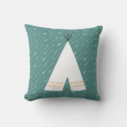 ティール(緑がかった色)先住民アメリカンピローティーピー クッション (正面)
