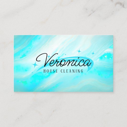 ティール（緑がかった色）光沢のあるオパール石の清掃ハウスメイド 名刺 (裏面)