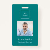 ティール（緑がかった色）写真の名前QRコードのビジネスロゴ バッジ (正面)