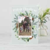 ティール（緑がかった色）写真クリスマスグリーンのグリーティングカード (スタンド正面)