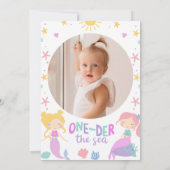 ティール(緑がかった色)写真マーメイドオンダーザシー1歳の誕生日 招待状 (裏面)