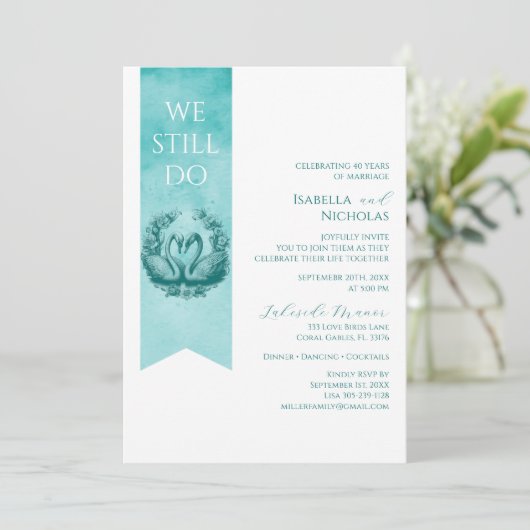 ティール(緑がかった色)写真結婚記念日招待状 招待状 (スタンド正面)