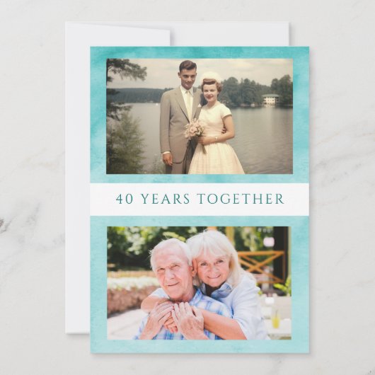 ティール(緑がかった色)写真結婚記念日招待状 招待状 (裏面)