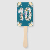 ティール（緑がかった色）写真10誕生日コラージュ黄色の花 ハンドファン (正面)