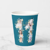 ティール(緑がかった色)写真11誕生日コラージュ黄花 紙コップ (正面)