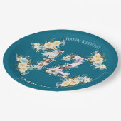 ティール（緑がかった色）写真12誕生日コラージュ黄色の花 ペーパープレート (アングル)