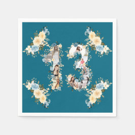 ティール（緑がかった色）写真13誕生日コラージュ黄色の花 スタンダードカクテルナプキン