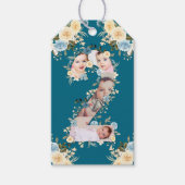 ティール（緑がかった色）写真2ndバースデーコラージブルーイエローフラワー ギフトタグ (正面)