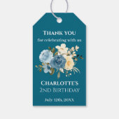 ティール（緑がかった色）写真2ndバースデーコラージブルーイエローフラワー ギフトタグ (裏面)