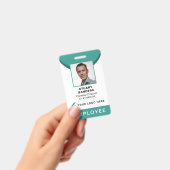 ティール（緑がかった色）写真ID QRコード従業員会社 バッジ (手持ち)