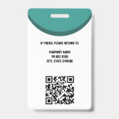 ティール（緑がかった色）写真ID QRコード従業員会社 バッジ (裏面)