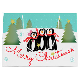 ティール（緑がかった色）冬のシーン ラージペーパーバッグ