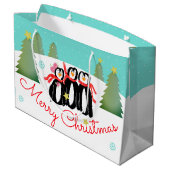 ティール（緑がかった色）冬のシーン ラージペーパーバッグ (裏面アングル)