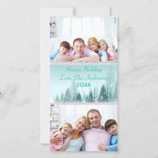 ティール（緑がかった色）冬の風景シーン2写真 – フォトカード シーズンカード (正面)