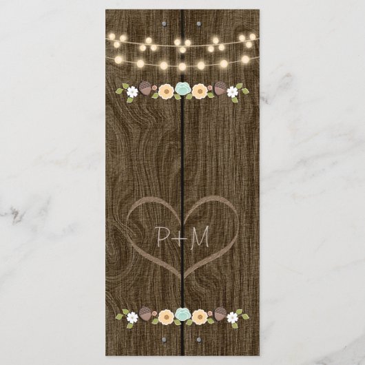 ティール(緑がかった色)列のライトの素朴秋の結婚式 メニュー (裏面)