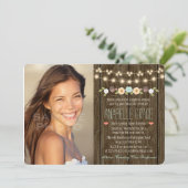 ティール(緑がかった色)列の光源素朴Sweet sixteen 招待状 (スタンド正面)